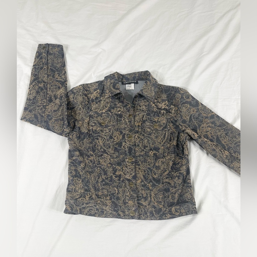 VTG NOWNOWNOW Women Brown Velvet Floral Crop Jacket Size 10